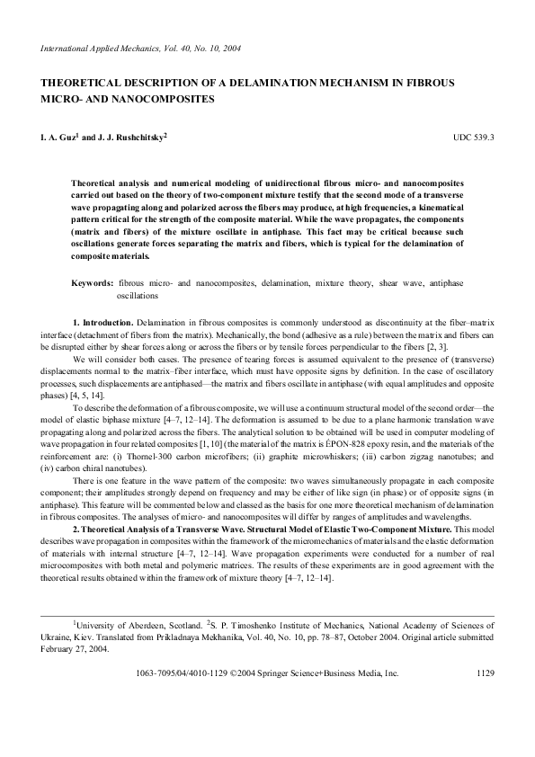 (PDF) Theoretical description of a delamination mechanism in fibrous ...