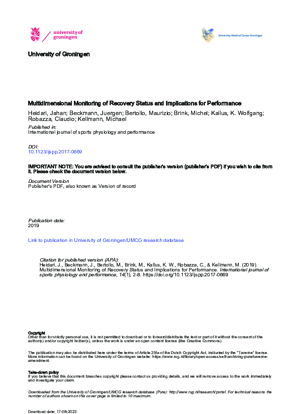 (PDF) Multidimensional Monitoring of Recovery Status and Implications ...