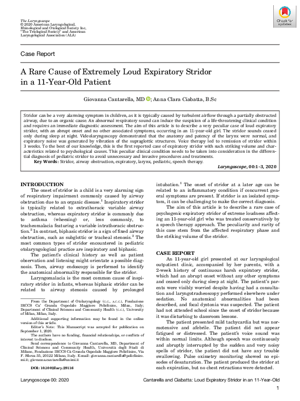 (PDF) A Rare Cause of Extremely Loud Expiratory Stridor in a 11‐Year ...