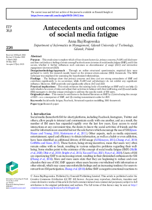 (PDF) Antecedents and outcomes of social media fatigue
