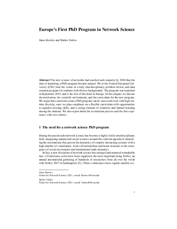(PDF) Europe’s First PhD Program in Network Science