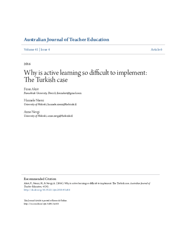 (PDF) Why is active learning so difficult to implement: The Turkish case