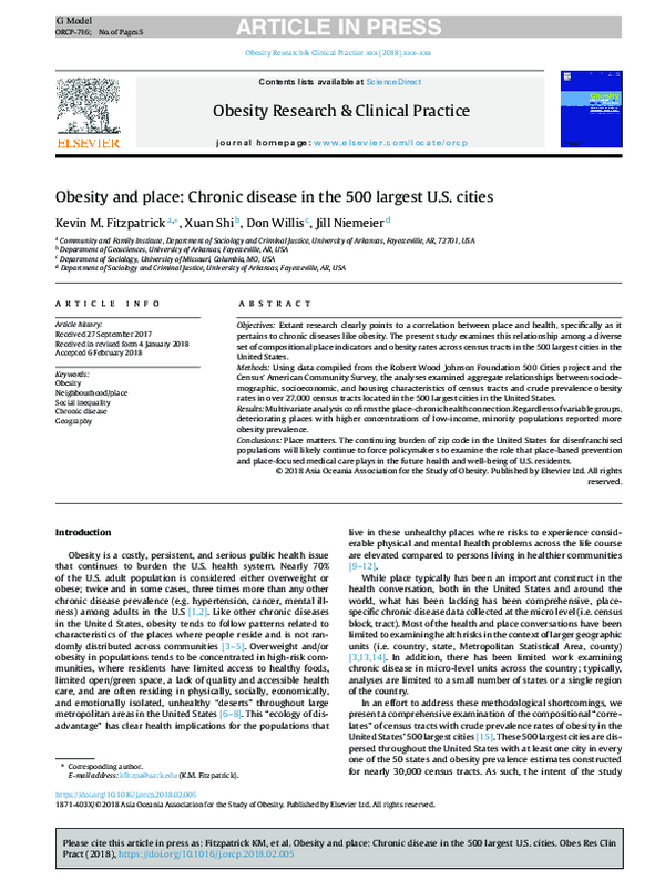 (PDF) Obesity and place: Chronic disease in the 500 largest U.S. cities