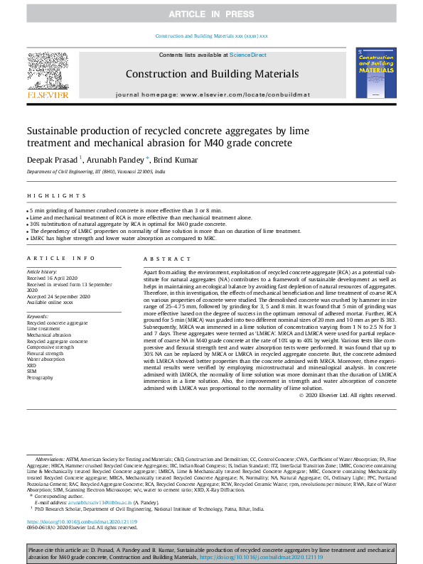 (PDF) Sustainable production of recycled concrete aggregates by lime ...