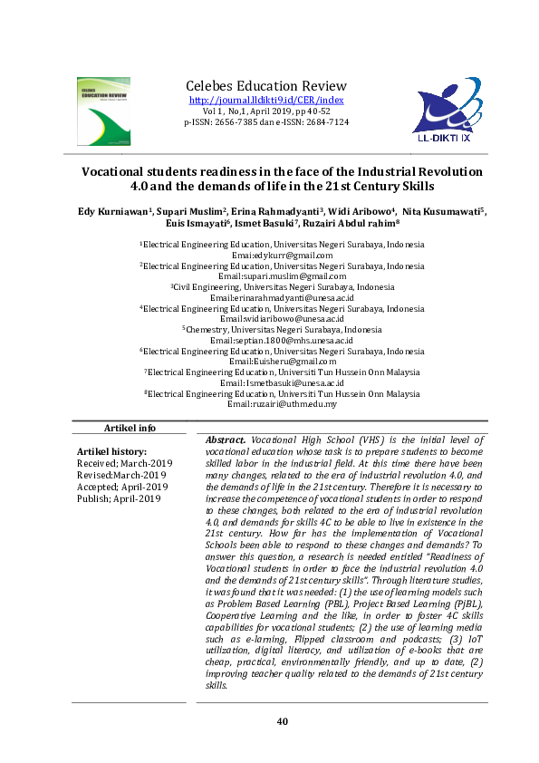 (PDF) Vocational Students Readiness In The Face of the Industrial ...