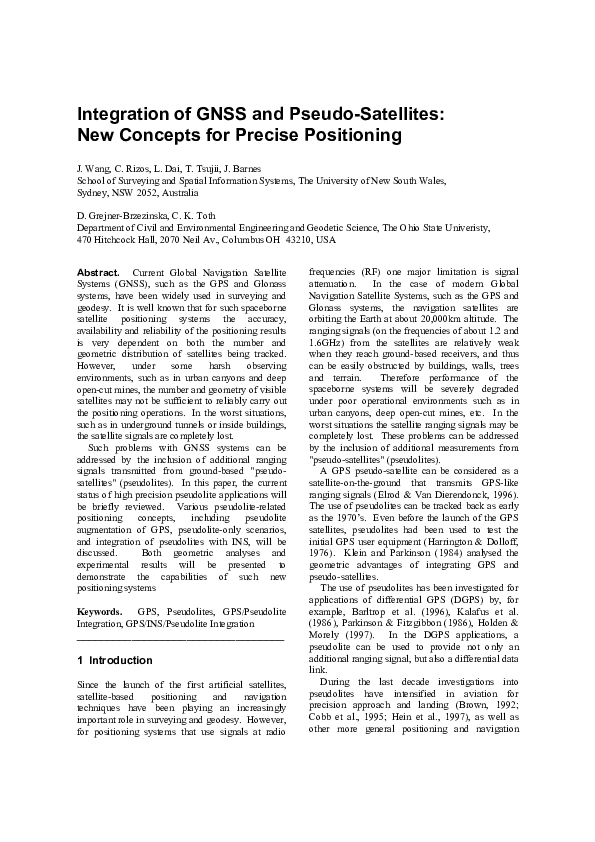 (PDF) Integration of GNSS and pseudo-satellites: new concepts for ...