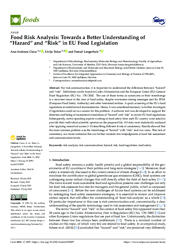 (PDF) Food Risk Analysis: Towards a Better Understanding of “Hazard ...