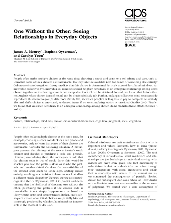 (PDF) One Without the Other