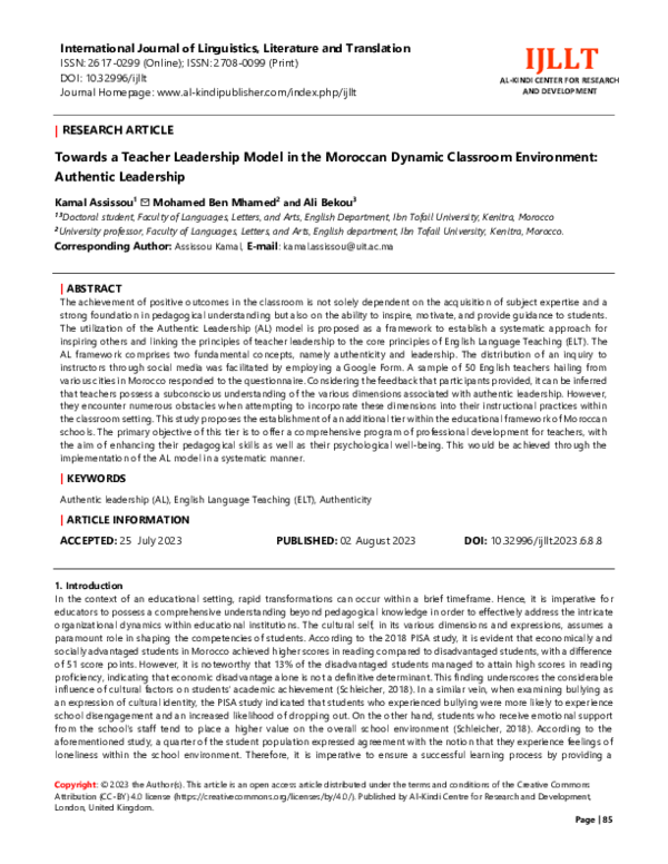 (PDF) Towards a Teacher Leadership Model in the Moroccan Dynamic ...