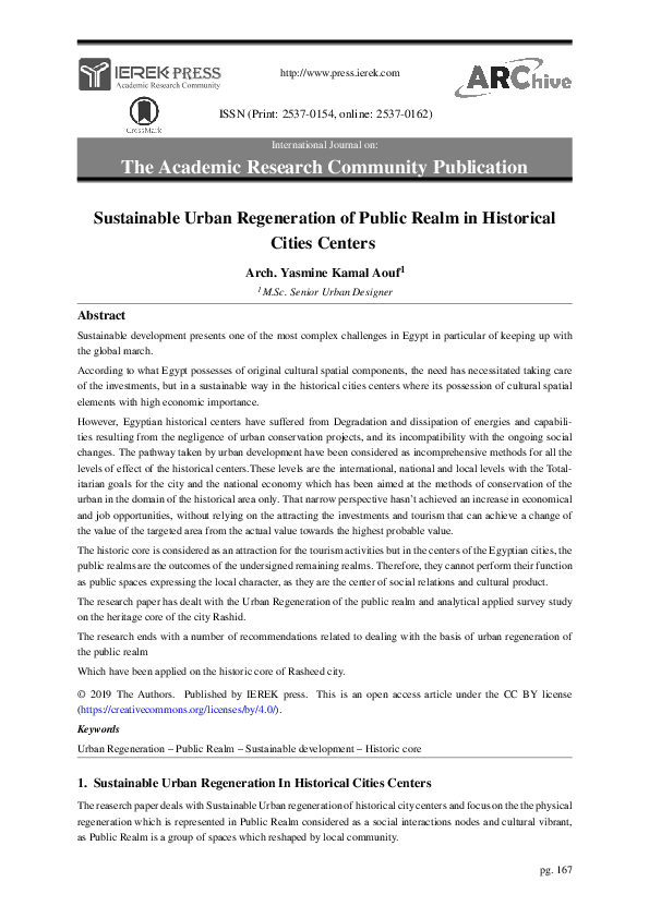 (PDF) Sustainable Urban Regeneration of Public Realm in Historical ...