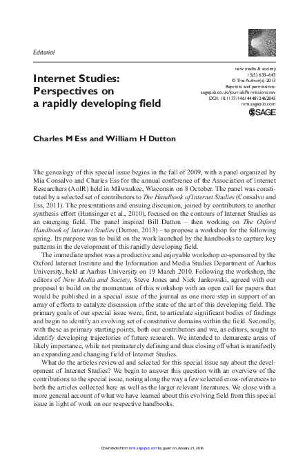 (PDF) Internet Studies: Perspectives on a rapidly developing field