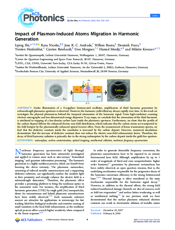(PDF) Impact of Plasmon-Induced Atoms Migration in Harmonic Generation