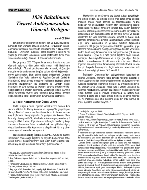 (PDF) 1838 Baltalimanı Ticaret Andlaşmasından Gümrük Birliğine (From ...