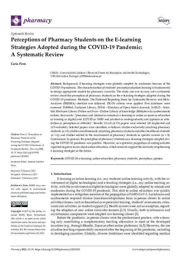 (PDF) Perceptions of Pharmacy Students on the E-Learning Strategies ...