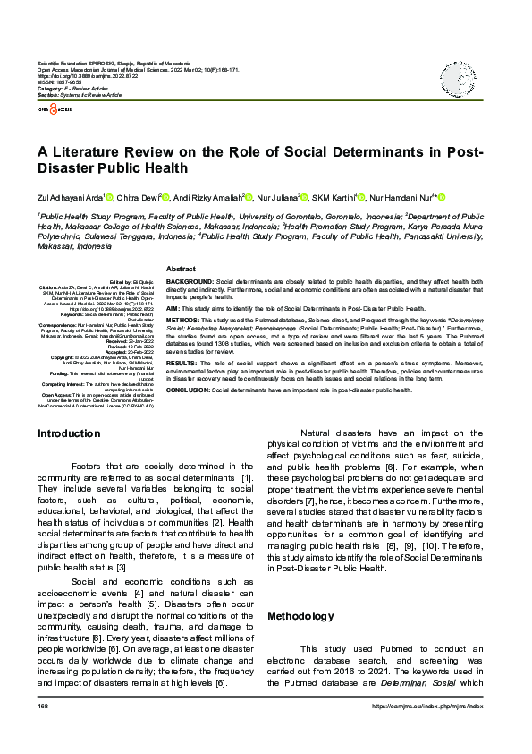(PDF) A Literature Review on the Role of Social Determinants in Post ...