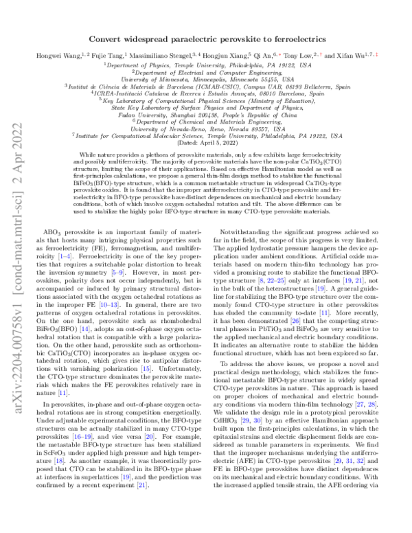 (PDF) Convert Widespread Paraelectric Perovskite to Ferroelectrics