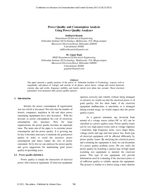 (PDF) Power Quality and Consumption Analysis Using Power Quality Analyzer