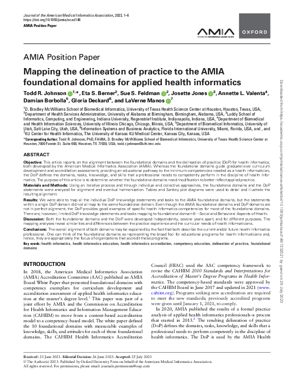 (PDF) Mapping the delineation of practice to the AMIA foundational ...