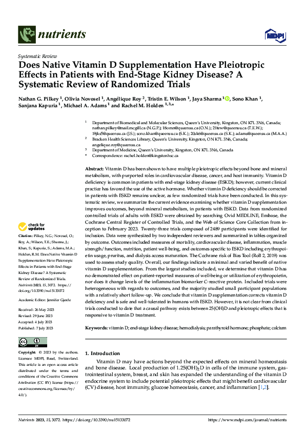 (PDF) Does Native Vitamin D Supplementation Have Pleiotropic Effects in ...