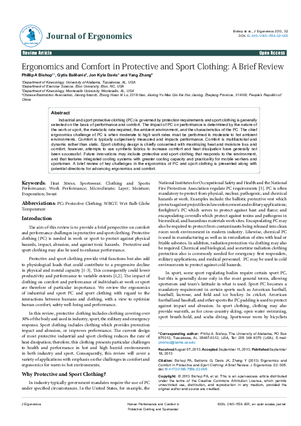 (PDF) Ergonomics and Comfort in Protective and Sport Clothing A Brief
