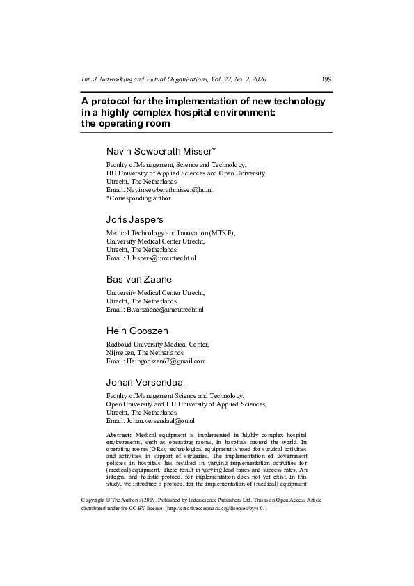 (PDF) A Protocol for the Implementation of New Technology in a Highly ...