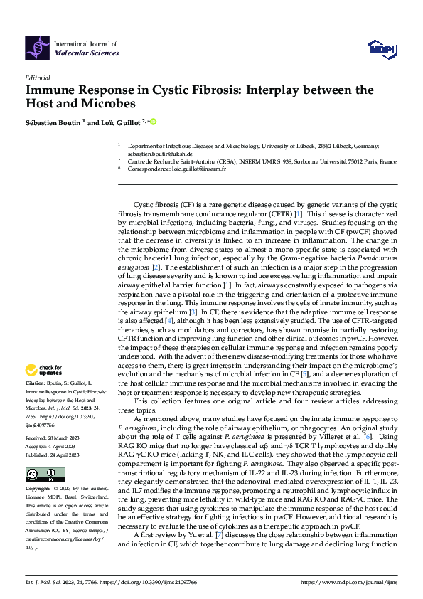 (PDF) Immune Response in Cystic Fibrosis: Interplay between the Host ...