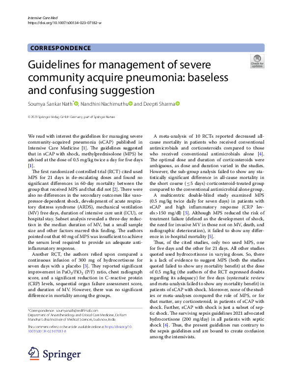 (PDF) Guidelines for management of severe community acquire pneumonia ...