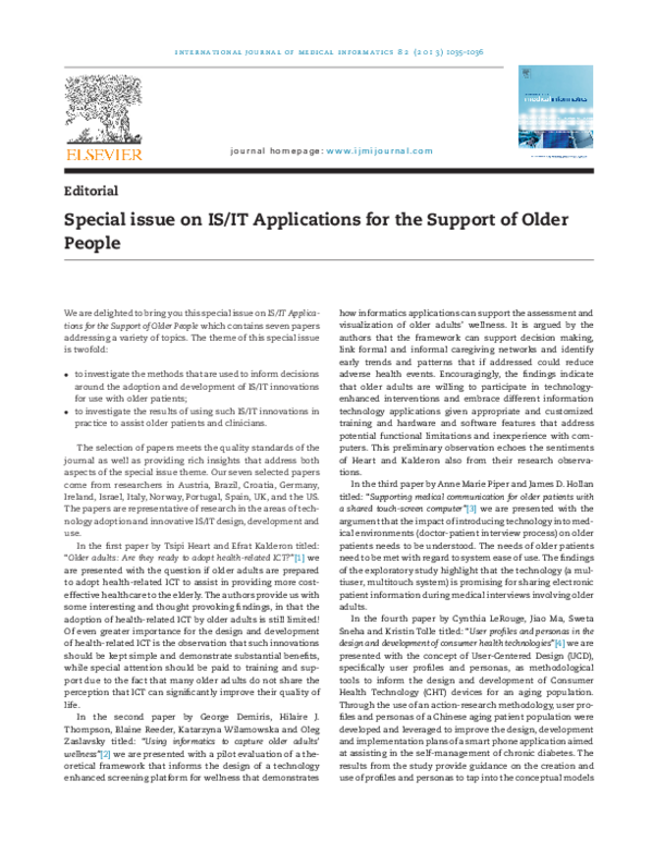 (PDF) Special issue on IS/IT Applications for the Support of Older People
