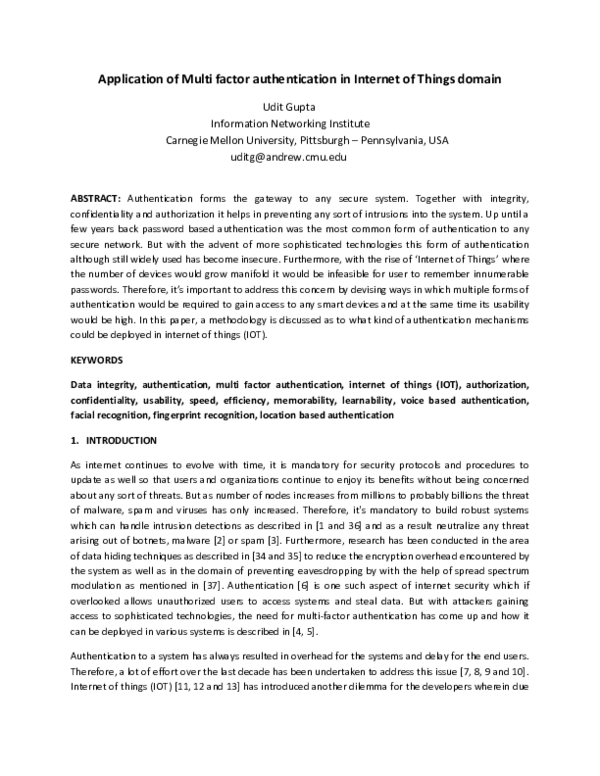 (PDF) Application of Multi Factor Authentication in Internet of Things ...