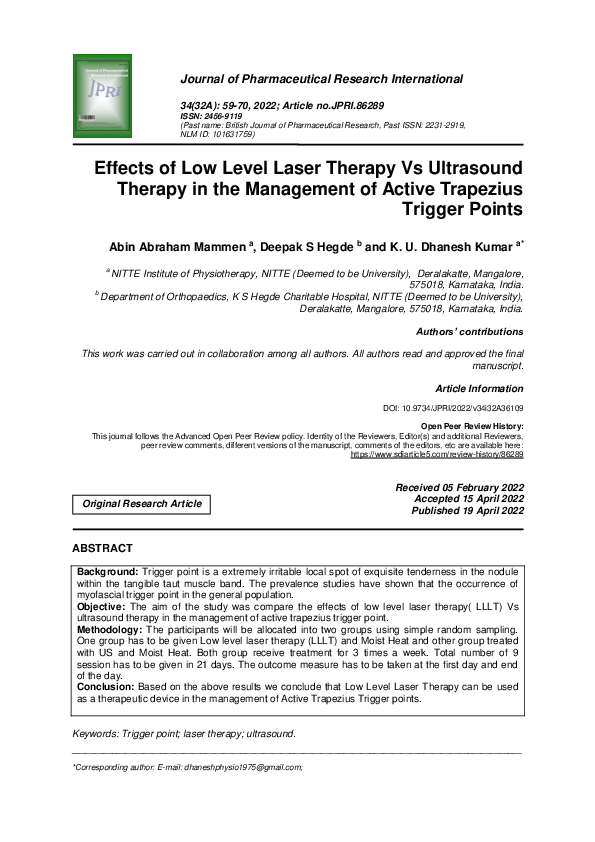 (PDF) Effects of Low Level Laser Therapy Vs Ultrasound Therapy in the ...