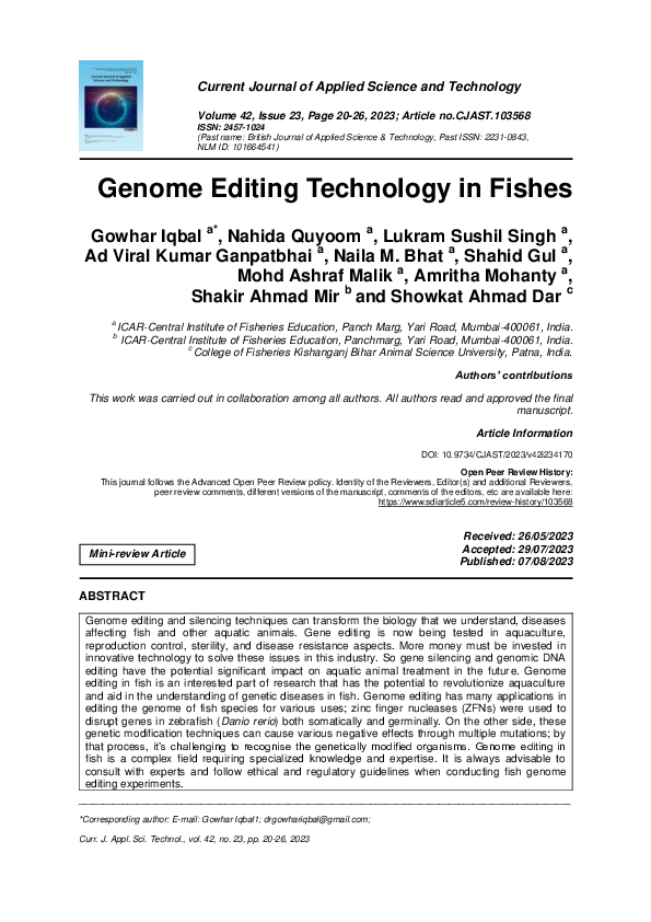 (PDF) Genome Editing Technology in Fishes