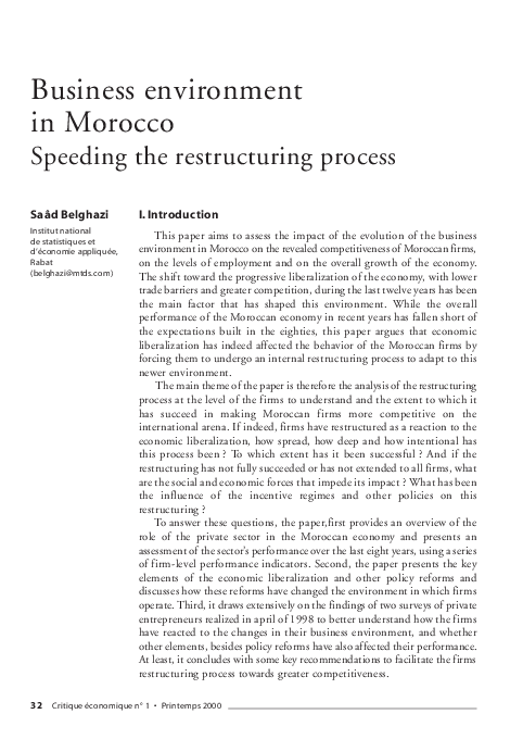 (PDF) Business environment in Morocco Speeding the restructuring process
