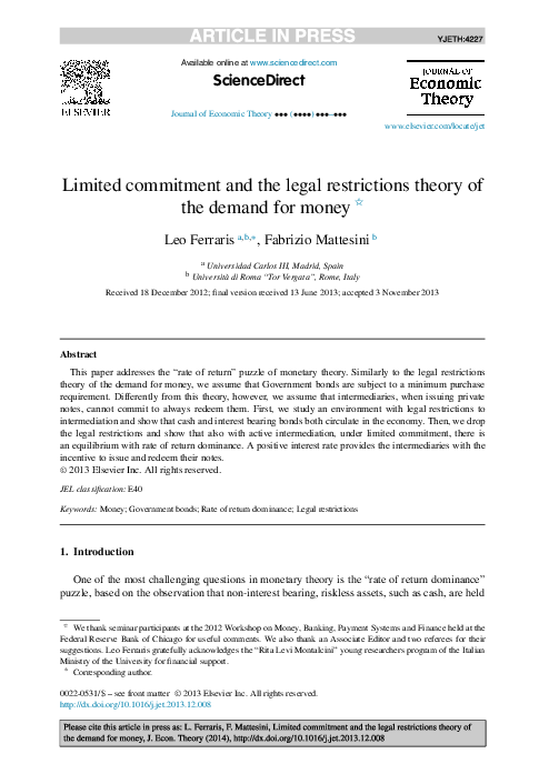 (PDF) Limited commitment and the legal restrictions theory of the ...