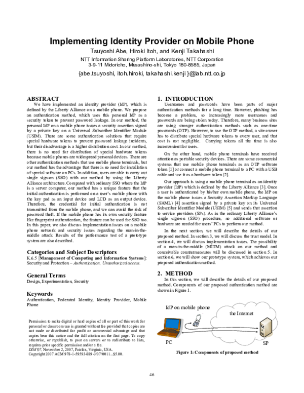 (PDF) Implementing identity provider on mobile phone