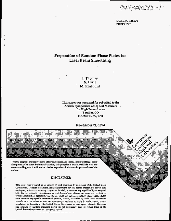 (PDF) Preparation of random-phase plates for laser-beam smoothing