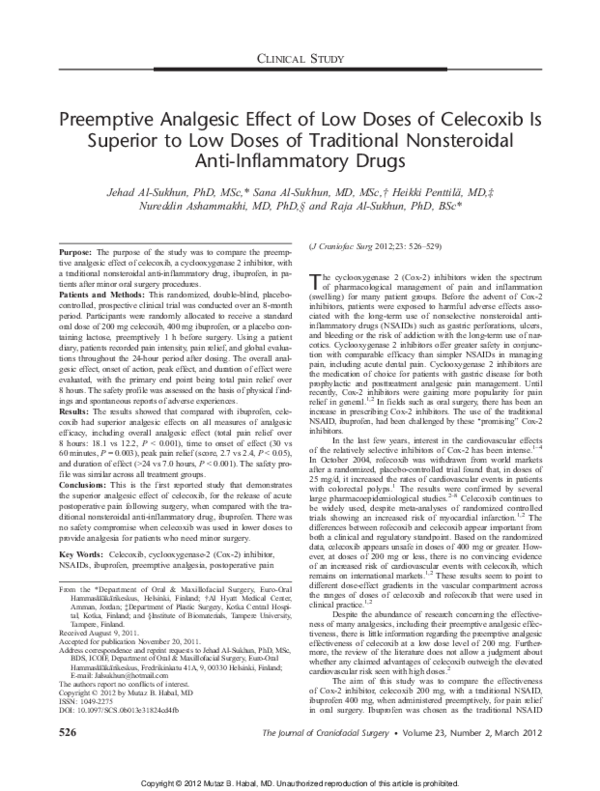 (PDF) Preemptive Analgesic Effect of Low Doses of Celecoxib Is Superior ...