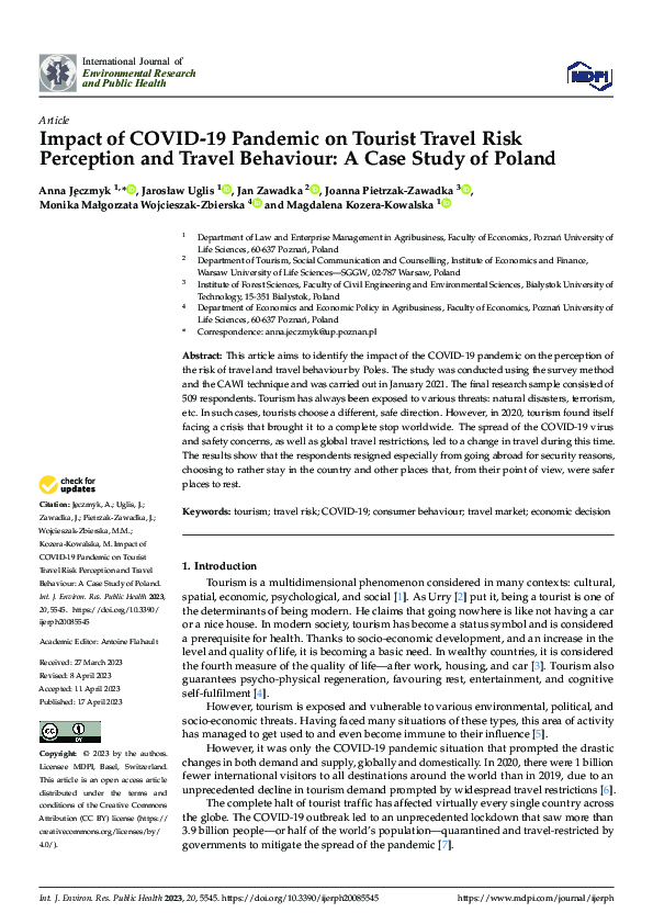 (PDF) Impact of COVID-19 Pandemic on Tourist Travel Risk Perception and ...