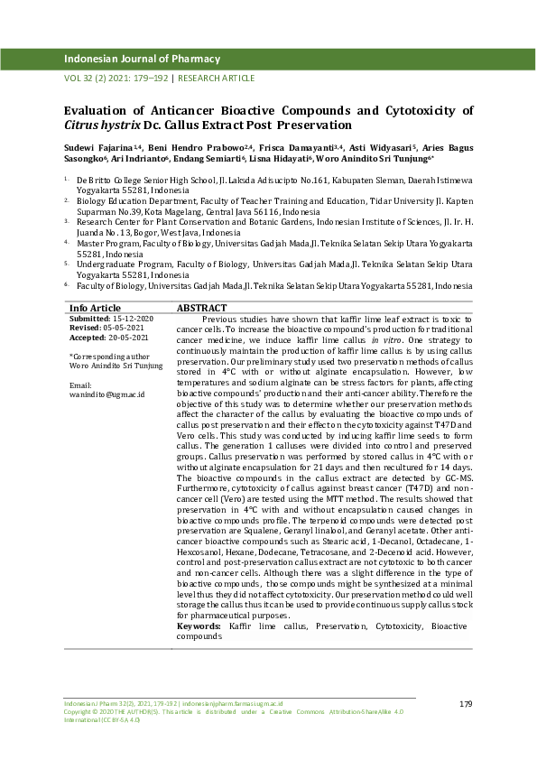 (PDF) Evaluation of Anticancer Bioactive Compounds and Cytotoxicity of ...