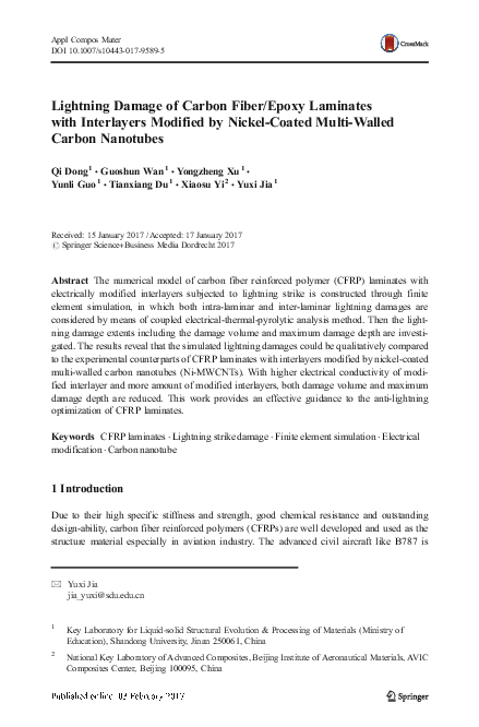 (PDF) Lightning Damage of Carbon Fiber/Epoxy Laminates with Interlayers ...