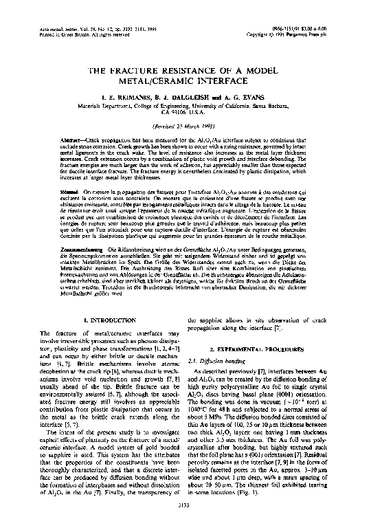 (PDF) The fracture resistance of a model metal/ceramic interface