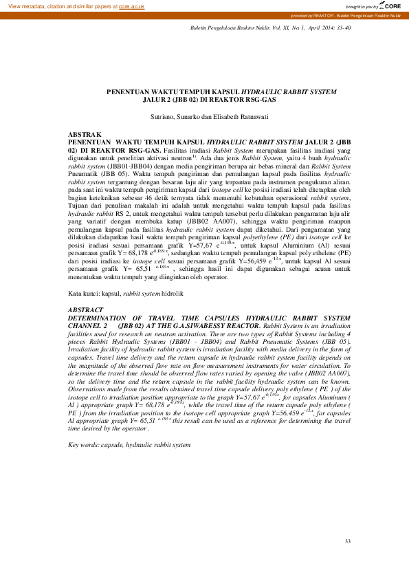 (PDF) Penentuan Waktu Tempuh Kapsul Hydraulic Rabbit System Jalur 2 ...