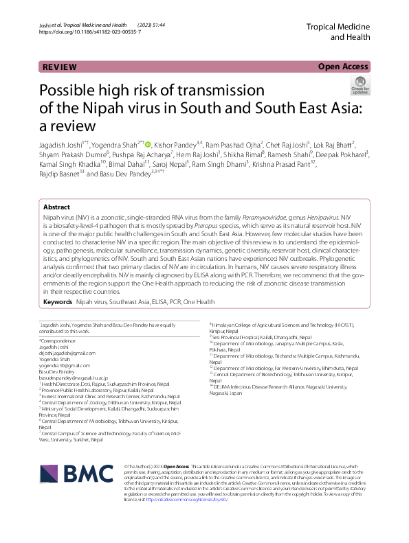 (PDF) Possible high risk of transmission of the Nipah virus in South ...
