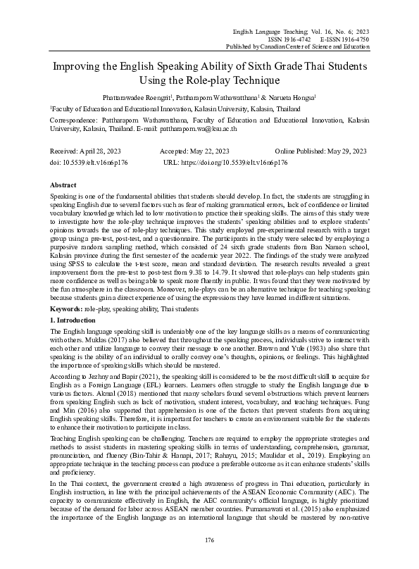 (PDF) Improving the English Speaking Ability of Sixth Grade Thai ...