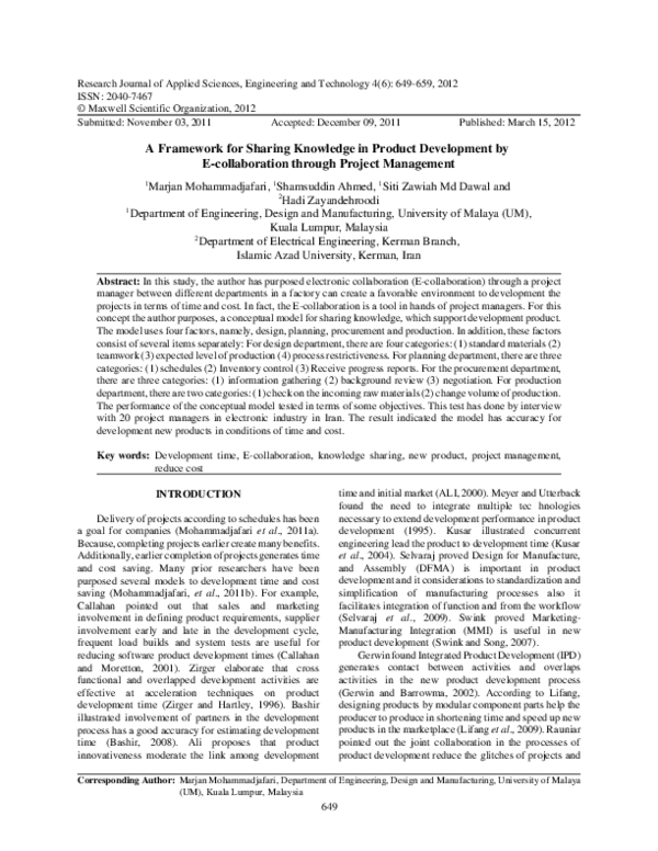 (PDF) A Framework for Sharing Knowledge in Product Development by E ...