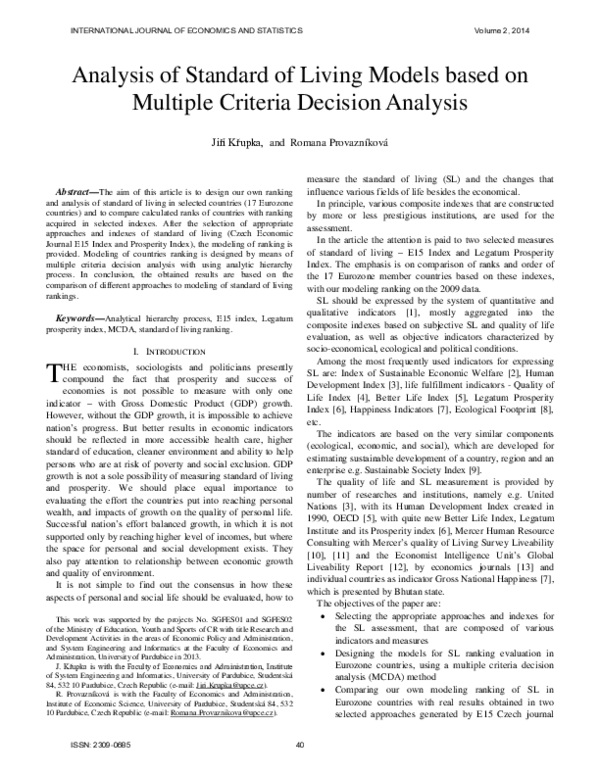 (PDF) Analysis of Standard of Living Models based on Multiple Criteria ...