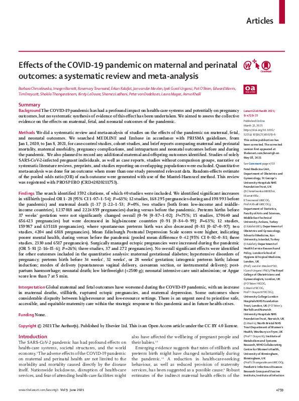 (PDF) Effects of the COVID-19 pandemic on maternal and perinatal ...