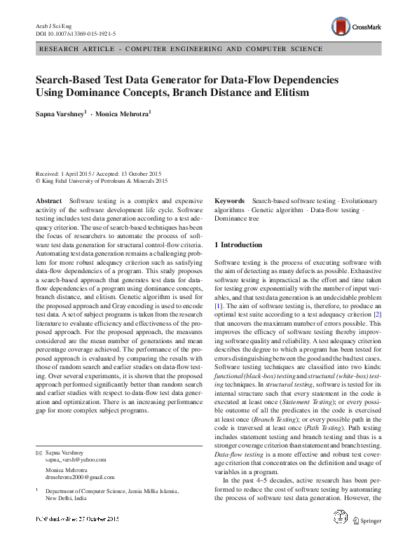 (PDF) Search-Based Test Data Generator for Data-Flow Dependencies Using ...