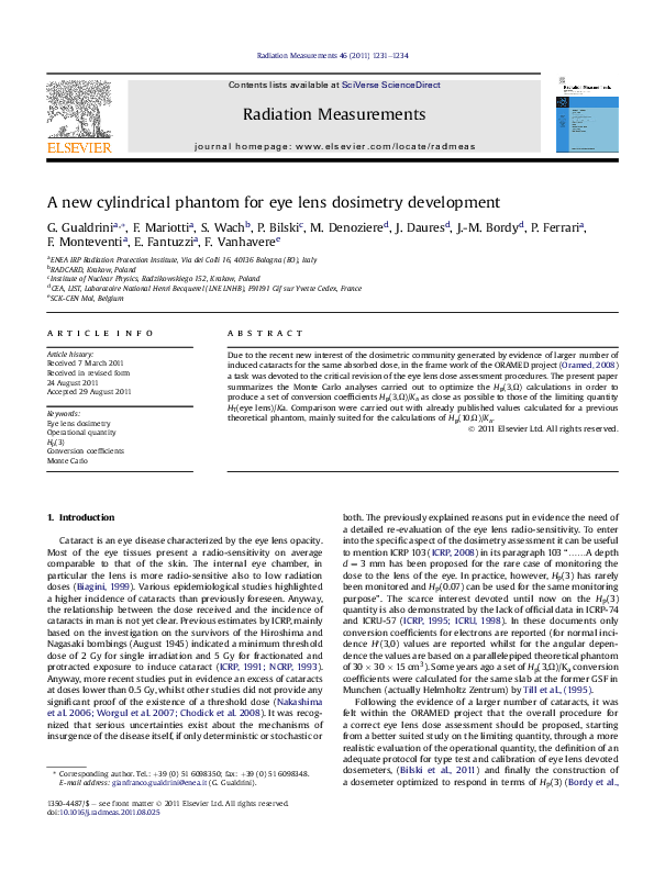 (PDF) A new cylindrical phantom for eye lens dosimetry development