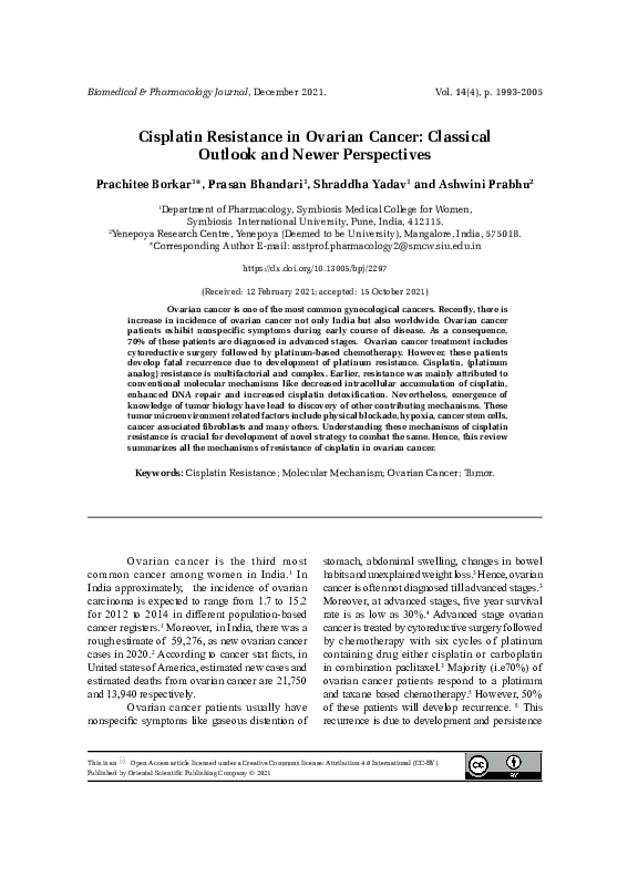 (PDF) Cisplatin Resistance in Ovarian Cancer: Classical Outlook and ...