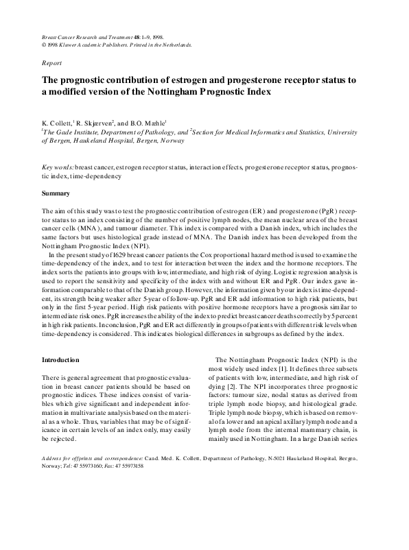 (PDF) The prognostic contribution of estrogen and progesterone receptor ...